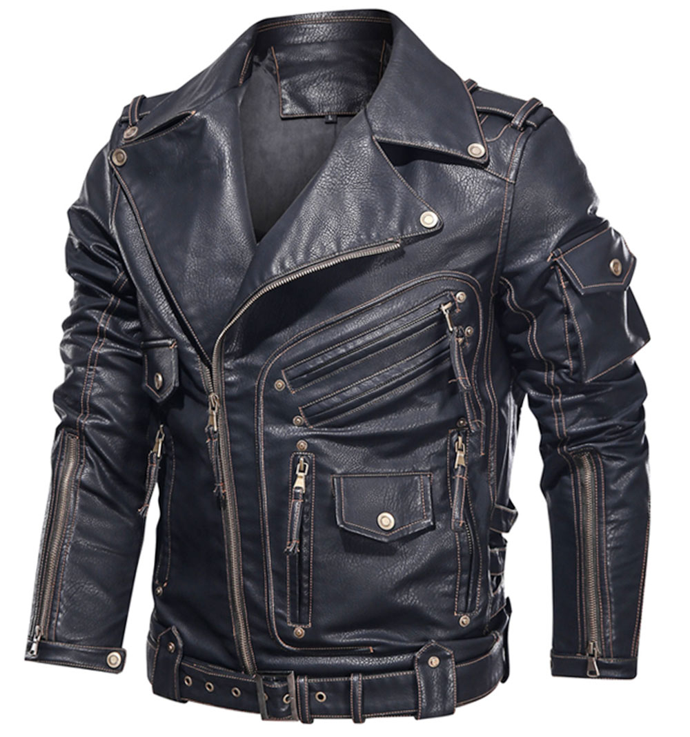 Mens Winter Leather Jacket Motorcycle PU Leather J..